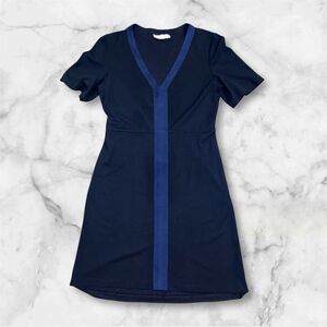 Tory Burch Sallare Tunic Dress Navy Blue Short Sleeve V-neck Wool Blend sz M
